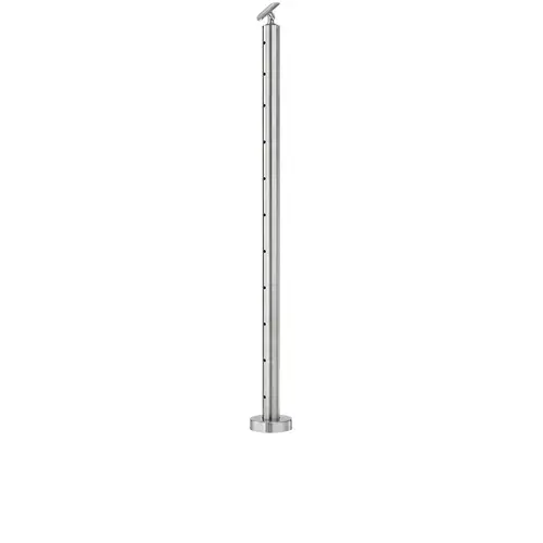 Cable Railing Posts - Prefabricated, Ready-to-Install 1/8" 1.67" Round Tubing Adjustable Saddle Floor Mount 42" Guardrail Center 1.67" 316-Grade Satin Stainless Steel