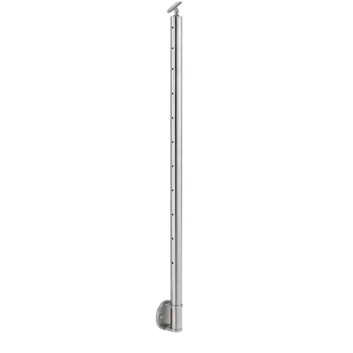 Cable Railing Posts - Prefabricated, Ready-to-Install 1/8" 1.67" Round Tubing Adjustable Saddle Facia Mount 42" Guardrail Center 1.67" 316-Grade Satin Stainless Steel