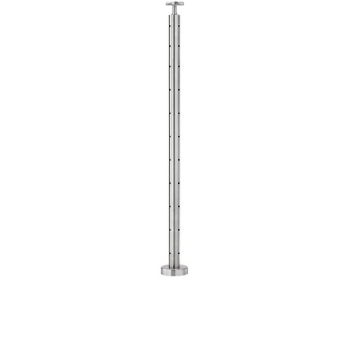 Lavi CT/4S/CR/42/FR/FL Cable Railing Posts - Prefabricated, Ready-to-Install 1/8" 1.67" Round Tubing Fixed Saddle Floor Mount 42" Guardrail Corner 1.67" 316-Grade Satin Stainless Steel