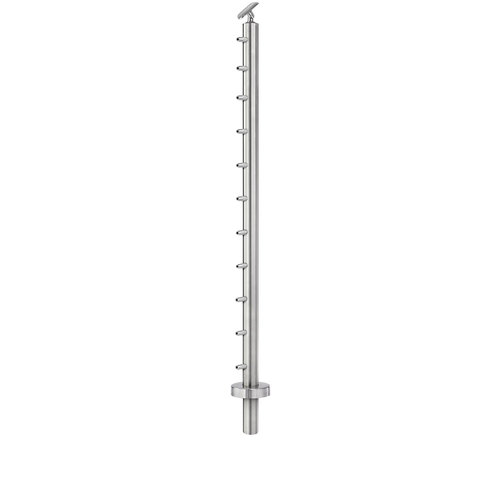 Lavi CT/4S/EN/42/AR/CD Cable Railing Posts - Prefabricated, Ready-to-Install 1/8" 1.67" Round Tubing Adjustable Saddle Core Drilled 42" Guardrail End 1.67" 316-Grade Satin Stainless Steel