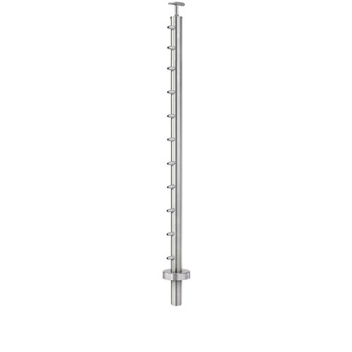Lavi CT/4S/EN/42/FR/CD Cable Railing Posts - Prefabricated, Ready-to-Install 1/8" 1.67" Round Tubing Fixed Saddle Core Drilled 42" Guardrail End 1.67" 316-Grade Satin Stainless Steel