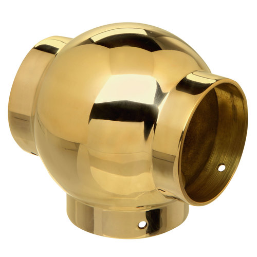 Ball Tee Fitting for 2-Inch Railing Tube 2" Polished Brass