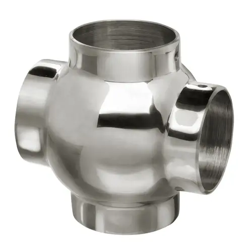 Ball Cross Fitting for 1.5-Inch Railing Systems 1.5" 304-Grade Polished Stainless Steel