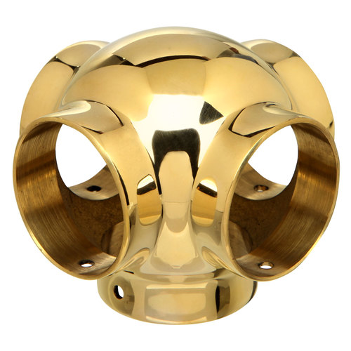 Ball Cross Fitting for Handrail and Bar Railing 1.5" Polished Brass