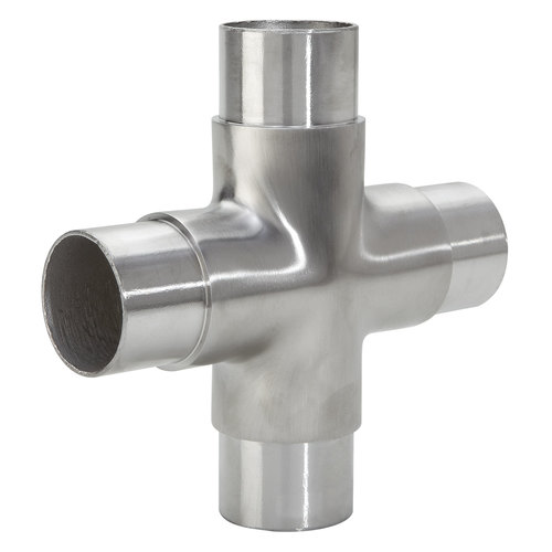 Stainless Steel Railing Component - 180 Flush "X" Elbow .080" 1.67" 316-Grade Satin Stainless Steel