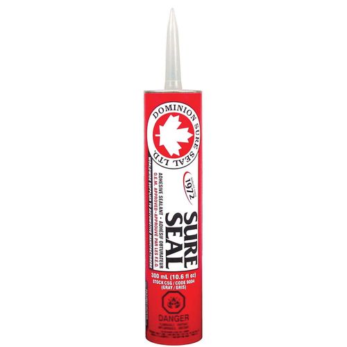 DOMINION SURE SEAL 9004 All-Purpose Sure Seal Adhesive Sealant, 300 mL Cartridge, Gray, Liquid, 24 hr Curing