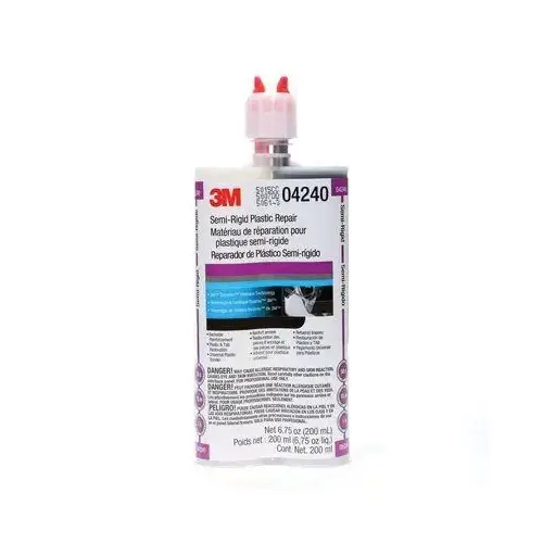 Semi-Rigid Plastic Repair Adhesive, 200 mL Cartridge, Liquid, Black/Clear, 1 to 1.2