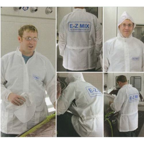 E-Z Mix 64446W Lab Coat, Large, White, Carbon Fiber Threads, Detachable Hood