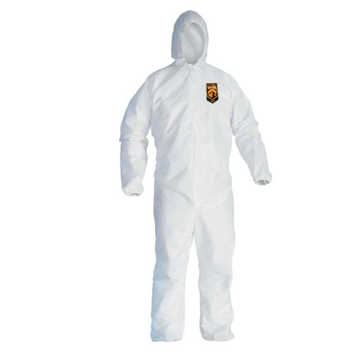 A45 Series Hooded Liquid and Particle Protection Coverall, 3XL, White, Zipper Closure