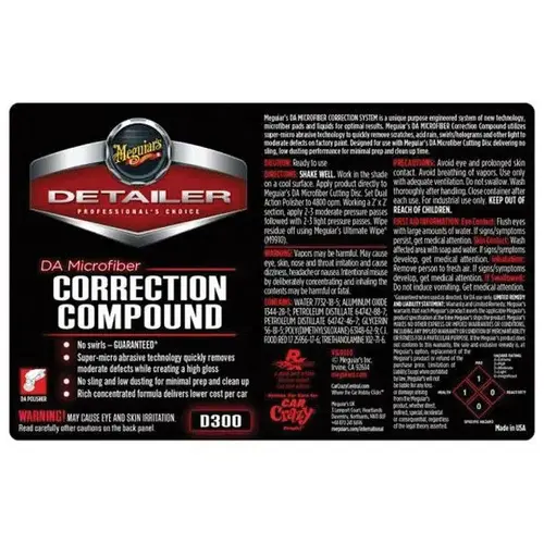 Meguiar's VSLD300 Secondary Label, Legend: Da Microfiber Correction Compound, Use With: Bottle