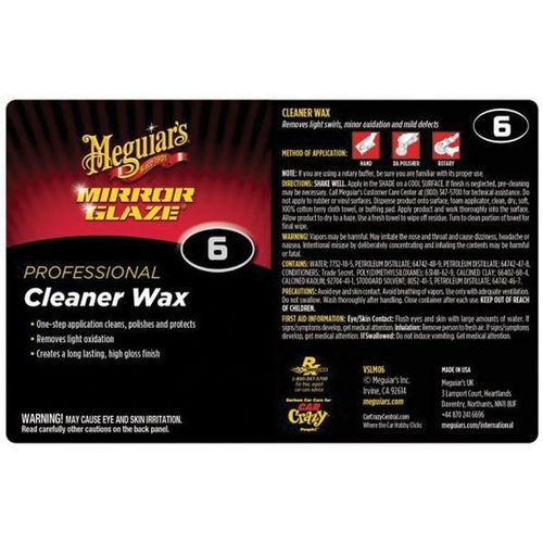 Meguiar's VSLM06 Self-Stick Secondary Label, Legend: Cleaner Wax, Use With: Bottle