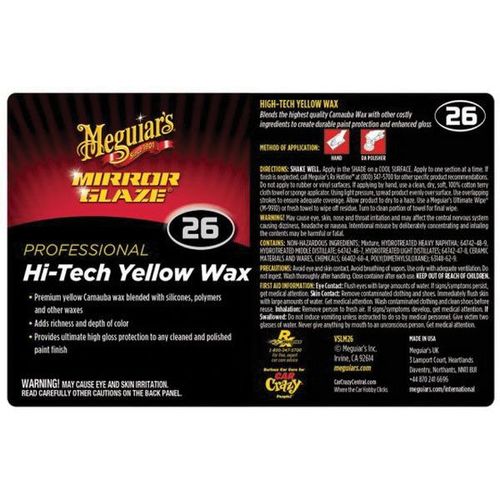 Meguiar's VSLM26 Secondary Label, Legend: Hi-tech Yellow Wax #26, Use With: Bottle