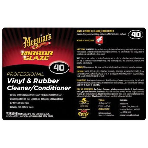 Meguiar's VSLM40 Secondary Label, Legend: Vinyl & Rubber Cleaner Conditioner, Use With: Bottle