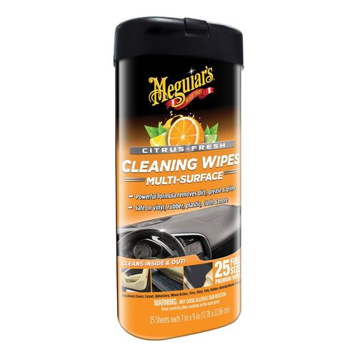 Meguiar's G190600 Interior and Exterior Car Cleaning Wipes, 25 Wipes Bottle, Translucent Yellow, Liquid