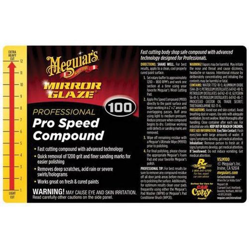 Meguiar's VSLM100 Secondary Label, Legend: Professional Pro Speed Compound #100, Use With: Bottle