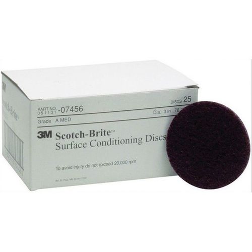 Scotch-Brite 07456 SC-DH Series No-Hole Surface Conditioning Disc, 3 in, Medium Grade, Aluminum Oxide, Maroon