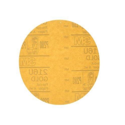 00976 216U Series Abrasive Disc, 6 in Dia, P280 Grit, Hook and Loop, Gold