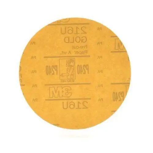 00977 216U Series Abrasive Disc, 6 in Dia, P240 Grit, Hook and Loop, Gold