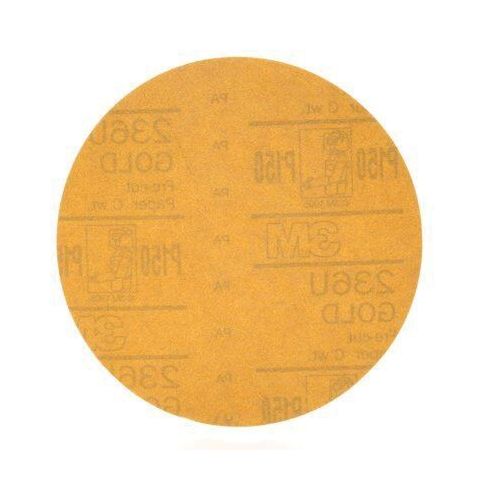 00980 236U Series Abrasive Disc, 6 in Dia, P150 Grit, Hook and Loop, Gold