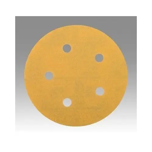 0 255L Series Dust Free Abrasive Disc, 5 in Dia, P220 Grit, Hook and Loop, Gold