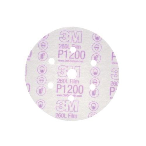 0 260L Series Dust Free Abrasive Disc, 6 in Dia, P1200 Grit, Hook and Loop, White