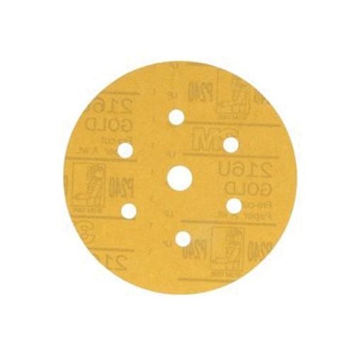 216U Series Dust Free Abrasive Disc, 6 in Dia, P240 Grit, Hook and Loop, Gold