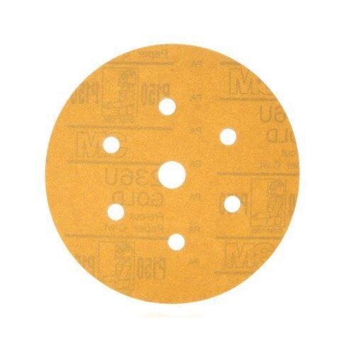 236U Series Dust Free Abrasive Disc, 6 in Dia, P80 Grit, Hook and Loop, Gold