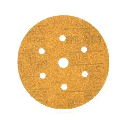 236U Series Dust Free Abrasive Disc, 6 in Dia, P100 Grit, Hook and Loop, Gold