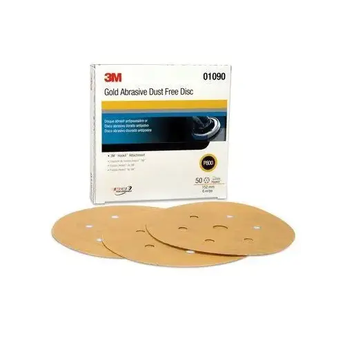 216U Series Dust Free Abrasive Disc, 6 in Dia, P800 Grit, Hook and Loop, Gold