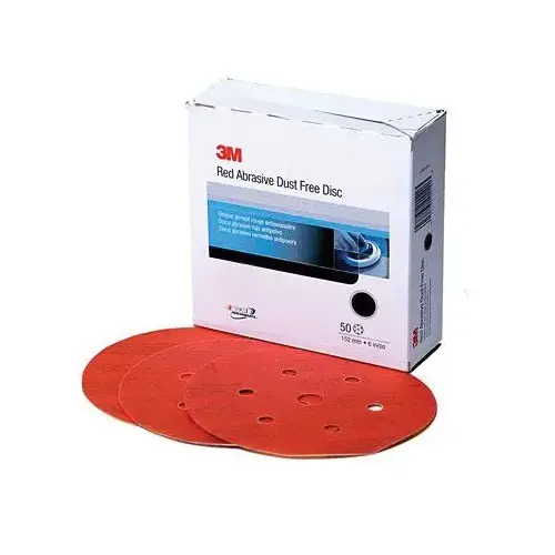 0 316U Series Dust Free Abrasive Disc, 6 in Dia, P800 Grit, Hook and Loop, Red