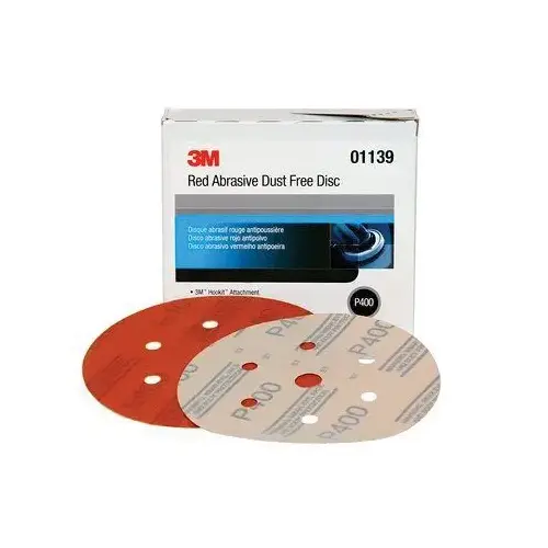 0 316U Series Dust Free Abrasive Disc, 6 in Dia, P400 Grit, Hook and Loop, Red