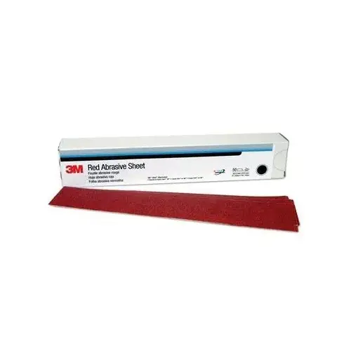 316U Series Abrasive Sheet, 2-3/4 in W x 16-1/2 in L, P220 Grit, Medium Grade, Red, Dry