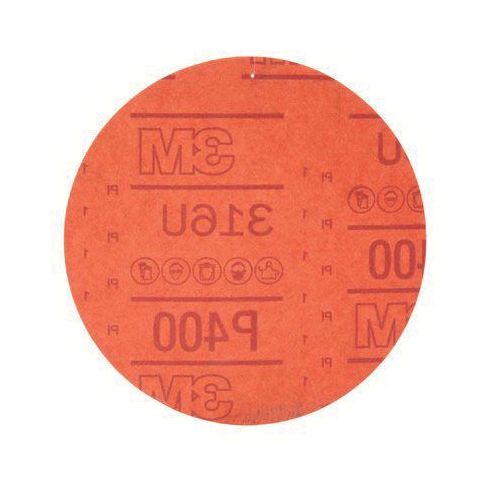 0 316U Series Abrasive Disc, 6 in Dia, P400 Grit, Hook and Loop, Red