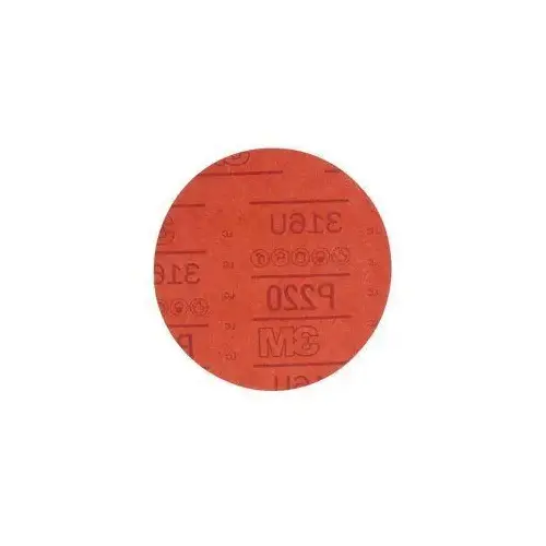 0 316U Series Abrasive Disc, 6 in Dia, P220 Grit, Hook and Loop, Red