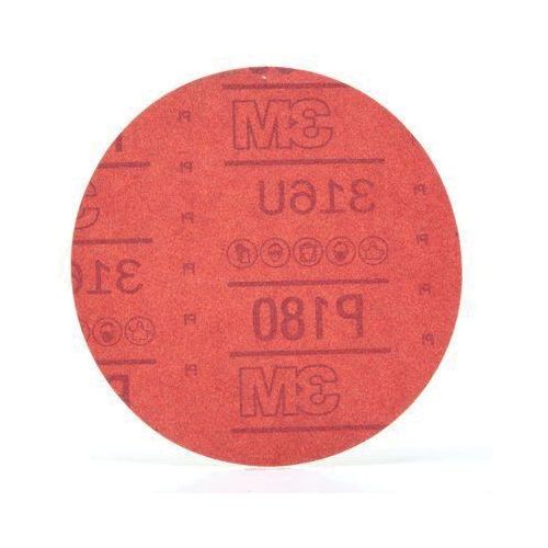 0 316U Series Abrasive Disc, 6 in Dia, P180 Grit, Hook and Loop, Red