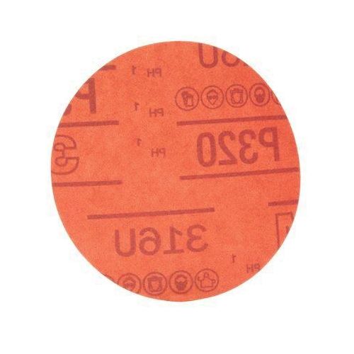 0 316U Series Abrasive Disc, 5 in Dia, P320 Grit, Hook and Loop, Red