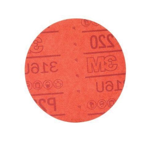 316U Series Abrasive Disc, 5 in Dia, P220 Grit, Hook and Loop, Red