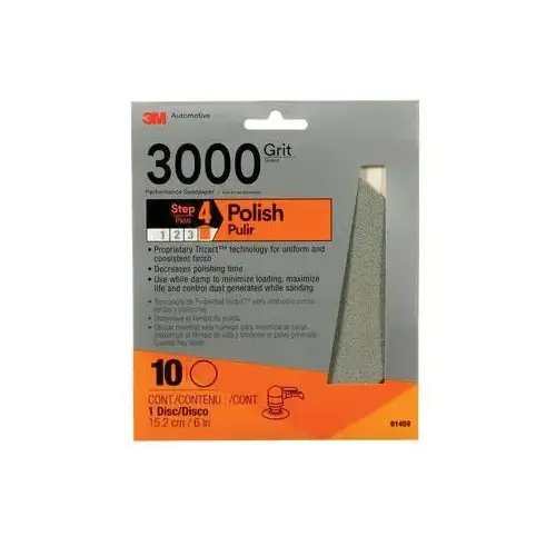 0 Abrasive Disc, 6 in Dia, 3000 Grit, Hook and Loop, Gray