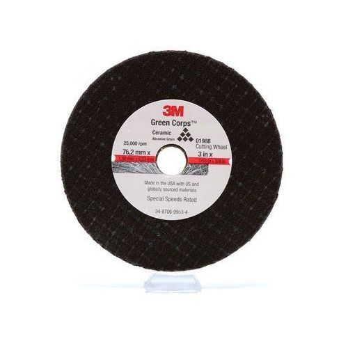 Green Corps 1988 0 Cut-Off Wheel, 3 in Dia x 1/16 in THK Wheel, 3/8 in Center Hole, Aluminum Oxide Abrasive