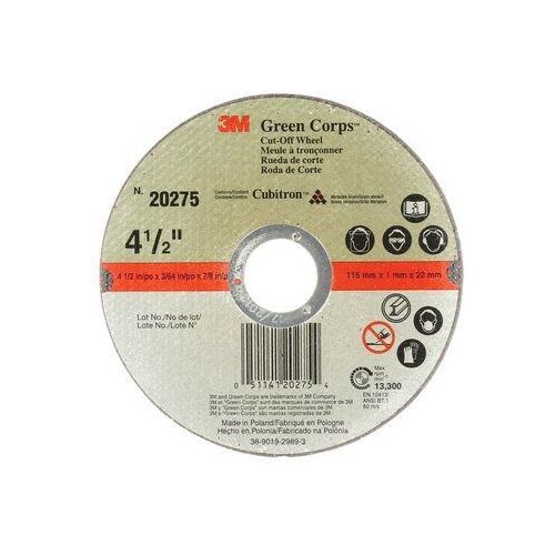 Green Corps 20275 Type 1 Cut-Off Wheel, 4-1/2 in Dia x 3/64 in THK Wheel, 7/8 in Center Hole, 13300 rpm