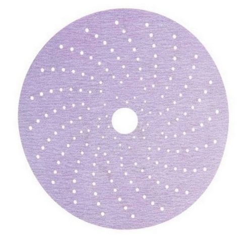 360L Series Multi-Hole Clean Sanding Abrasive Disc, 6 in Dia, P280 Grit, Hook and Loop, Purple