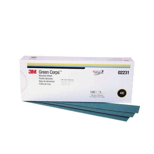 0 251U Open Coated File Sheet, 2-3/4 in W x 16-1/2 in L, 40 Grit, Coarse Grade, Green, Dry