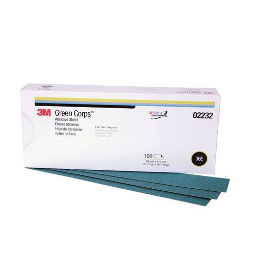 251U Open Coated File Sheet, 2-3/4 in W x 16-1/2 in L, 36 Grit, Coarse Grade, Green, Dry