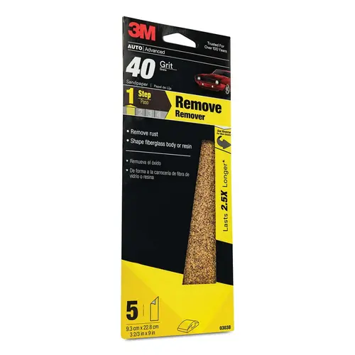 Sandpaper, 3-2/3 in W x 9 in L, 40 Grit, Aluminum Oxide Abrasive, Brown, Dry