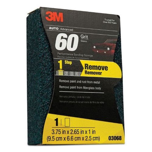 3M 3068 0 Performance Soft Sanding Sponge, 3-3/4 in W x 2-5/8 in L, 1 in THK, 60 Grit, Coarse Grade, Green Color