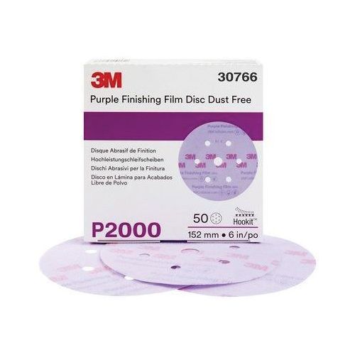 260L Series Dust Free Abrasive Disc, 6 in Dia, P2000 Grit, Hook and Loop, Purple