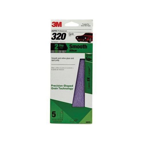 Performance Sandpaper, 3-2/3 in W x 9 in L, 320 Grit, Aluminum Oxide Abrasive, Purple, Dry