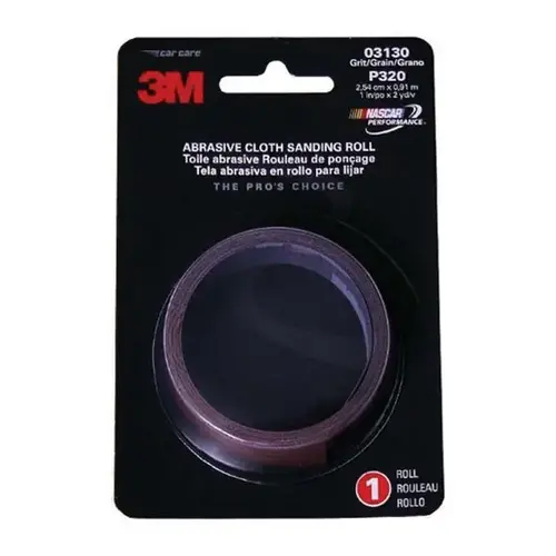 3M 3130 0 Sanding Roll, 1 in W x 2 yd L, P320 Grit, Extra Fine Grade, Aluminum Oxide Abrasive, Black