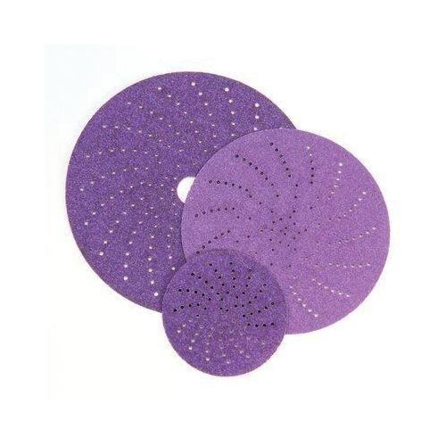 737U Series Multi-Hole Clean Sanding Abrasive Disc, 6 in Dia, 80+ Grit, Hook and Loop, Purple