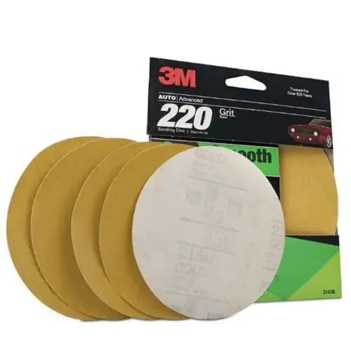 Abrasive Disc, 6 in Dia, 220 Grit, PSA, Gold